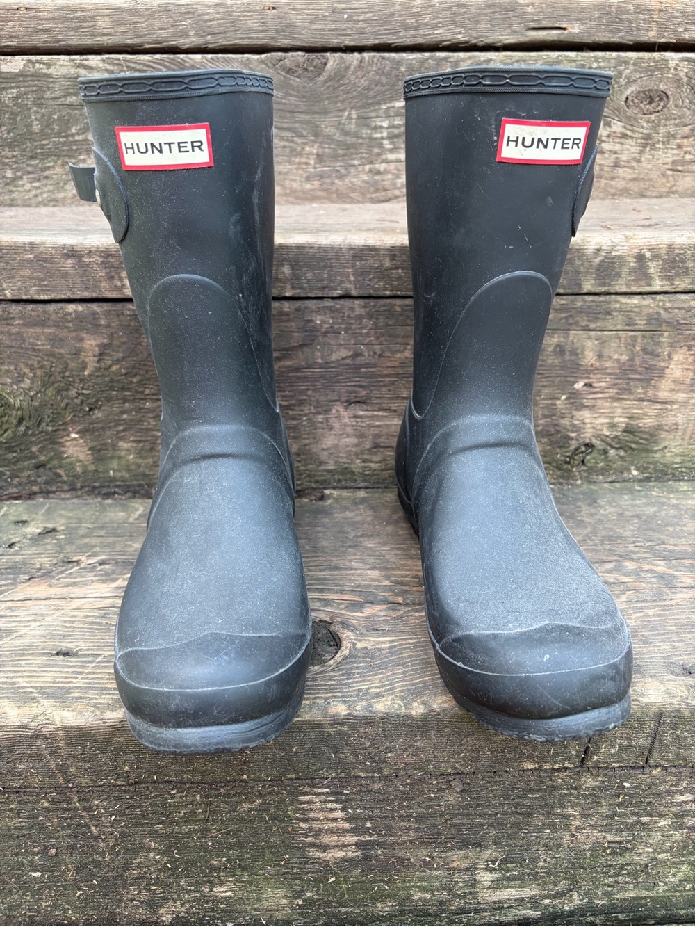 Hunter Black Mid-Calf Rain Boots with Logo Trim